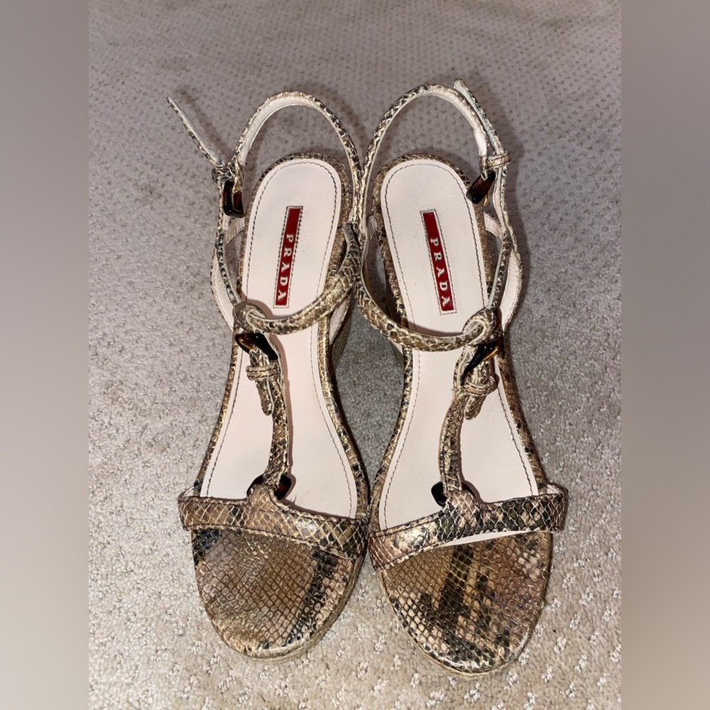 Prada Metallic Wedge Heels